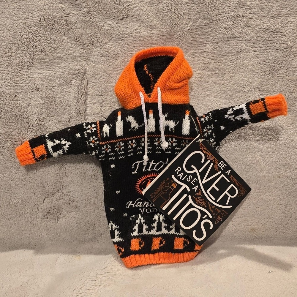 New Tito's Handmade Vodka Mini Ugly Sweater Hoodie Bottle Cover 2019 Holiday